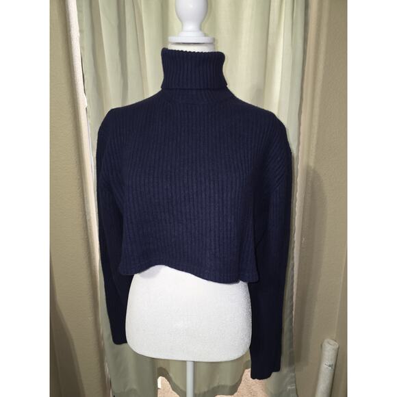 Polo Ralph Lauren Navy Cropped 100% Wool Turtleneck, Soft, Women's Large - Picture 3 of 7
